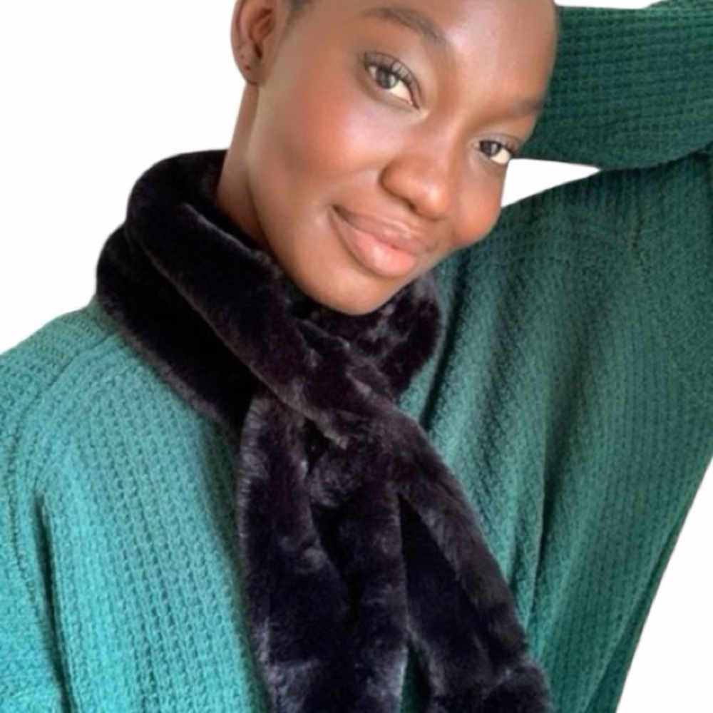 Unreal Fur Black Faux Fur Pom Pom Scarf NWT